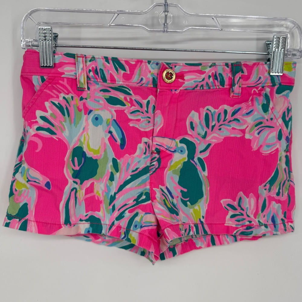 Lilly Pulitzer Girls Shorts Pink Toucan Can Callahan Corduroy Resortwear Size 12